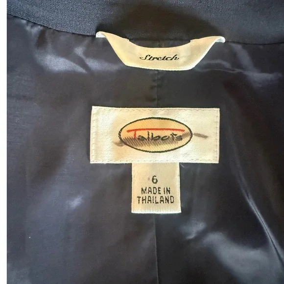 Talbots Navy Blue Wool One Button Blazer Jacket Women Size 6 Preppy Office Chic - Picture 7 of 8